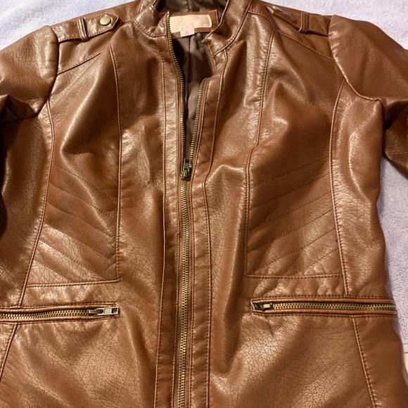 Faux Brown Leather Jacket - Picture 1 of 3